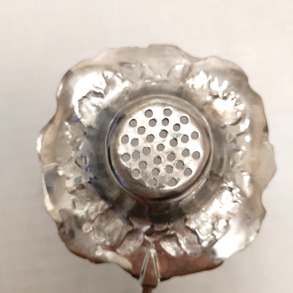Godinger Silverplate Over Cup Tea Strainer Olde Bouquet Floral Pattern Vintage - Picture 6 of 15